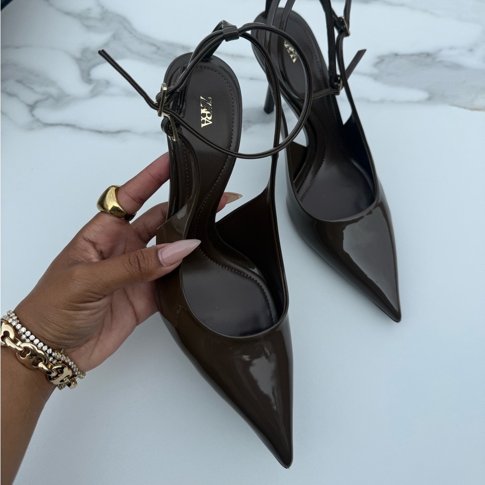 Zara Patent Pumps Dark Olive Green 41